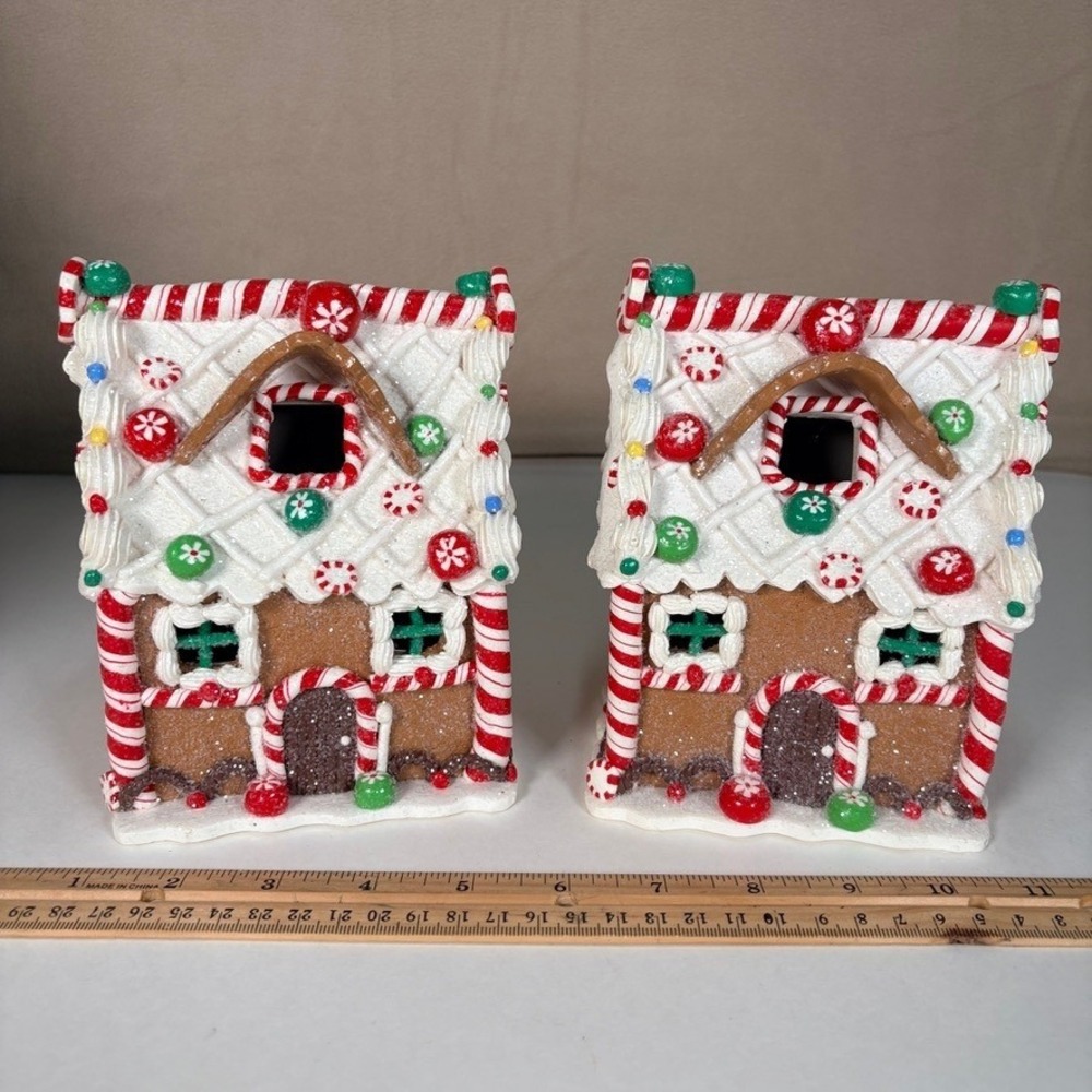 Set of 2 6" Claydough Gingerbread Houses Christmas Village Holiday Decor